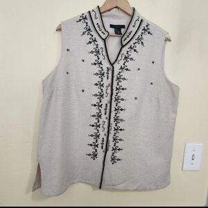 Silkland Gold‎ Beige Black Embroidered Sleeveless Tunic Top Womens Plus Size 1X